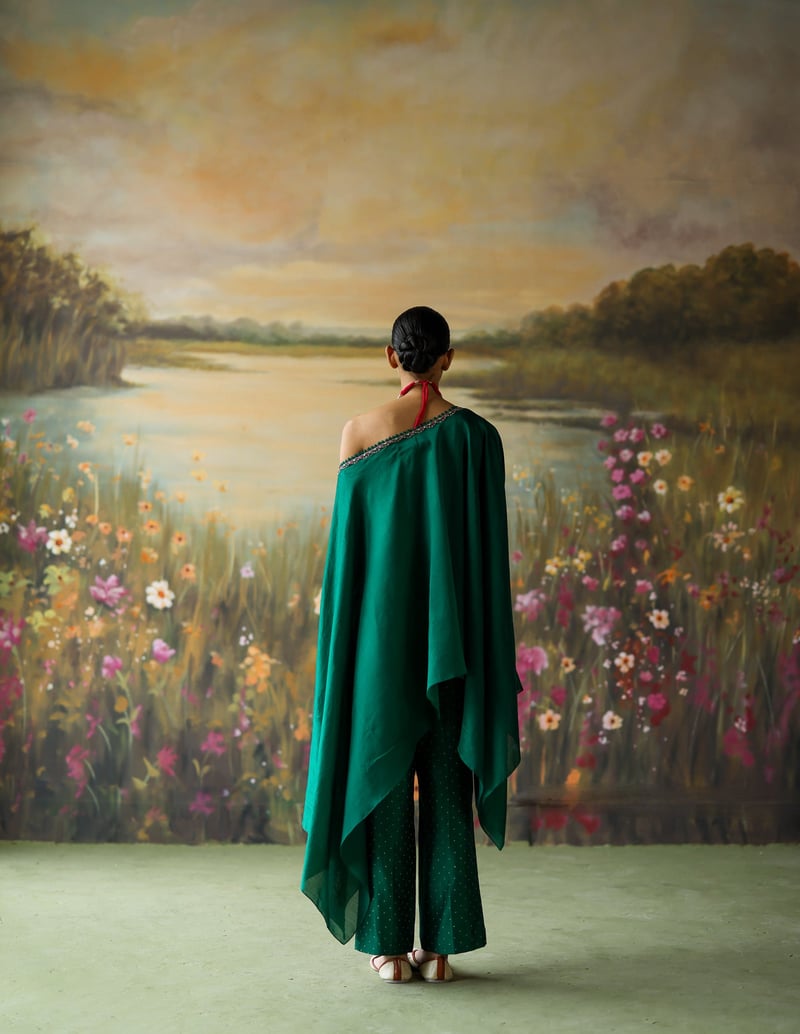Emerald Green One-Shoulder Kaftan Co-ord Set