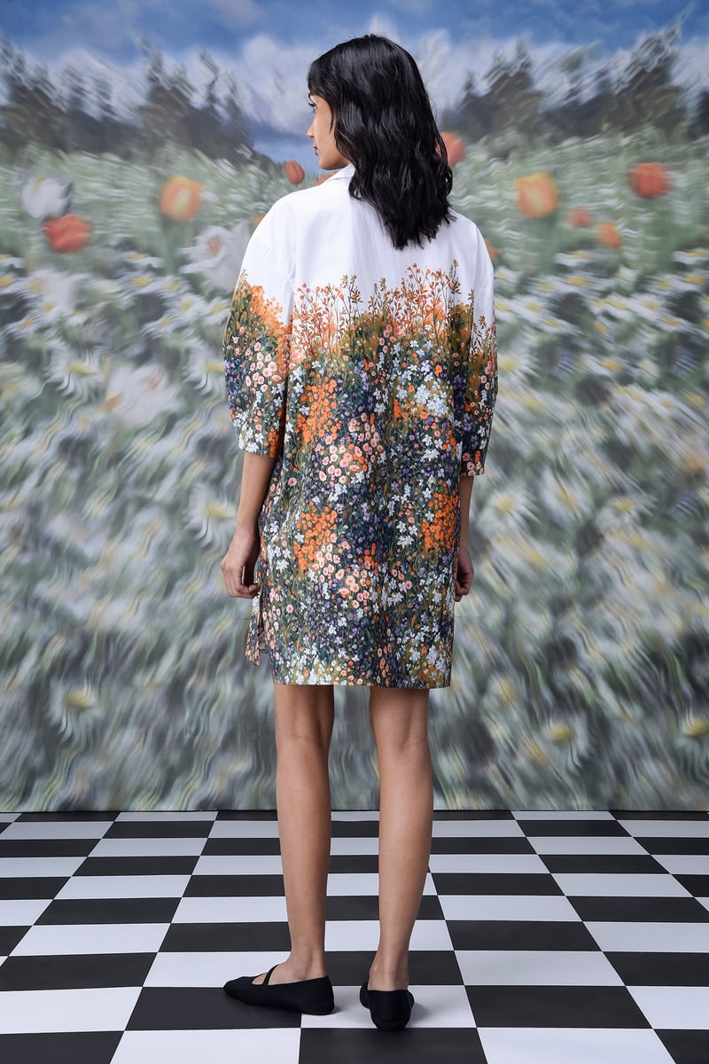 Meadow Print Relaxed Fit Cotton Poplin Shirt Dress