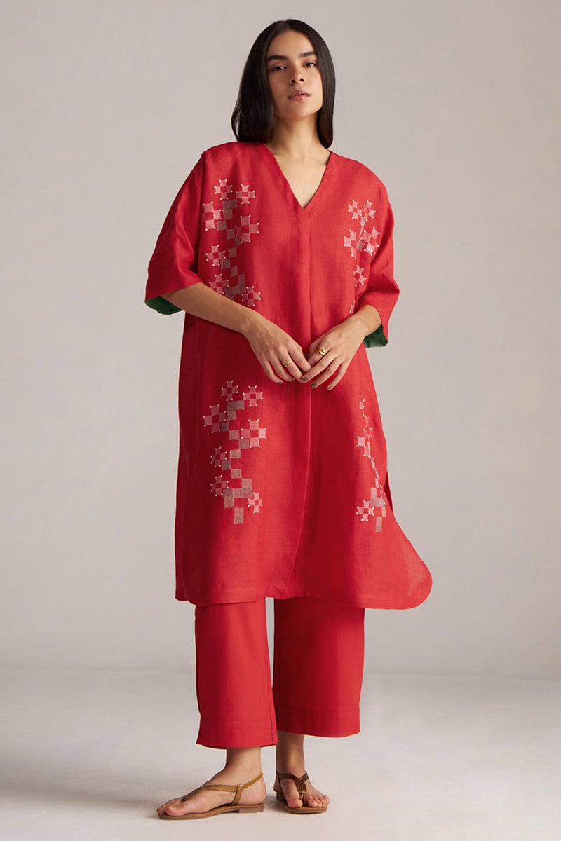 High Risk Red Linen Kurta and Wide-Leg Pants Co-ord Set
