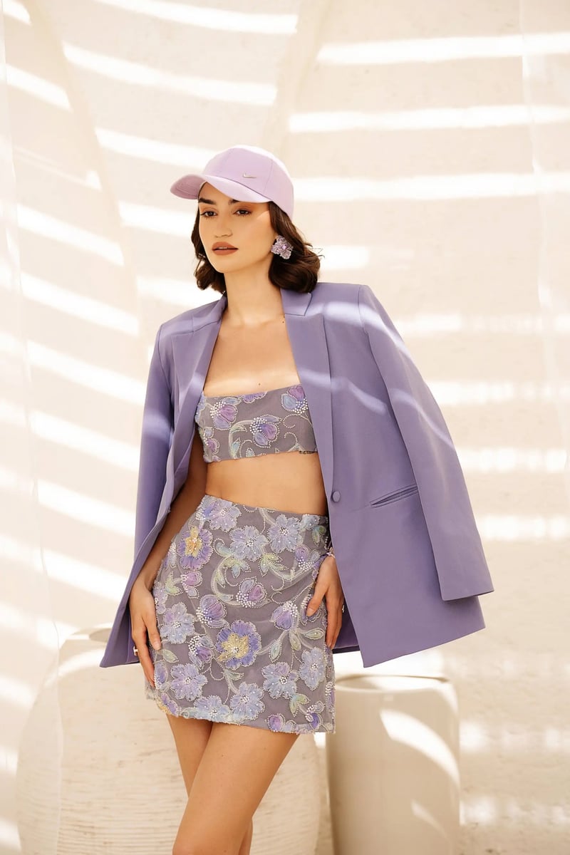 Peri Pastel Floral Beaded High-Waist Mini Skirt