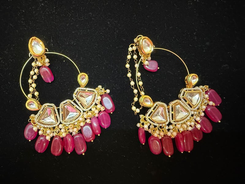 Gulabi Kundan & Ruby Drop Chandbalis