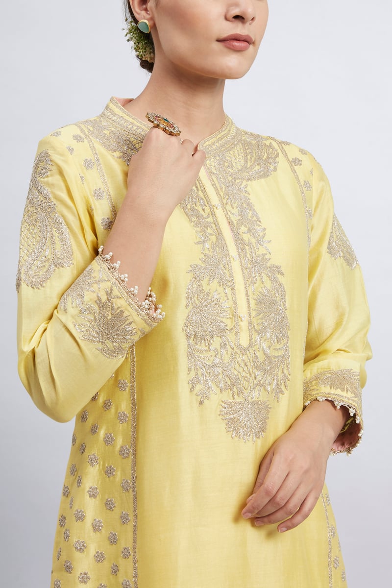 Daffodil Yellow Embroidered Kurta Set with Dhoti
