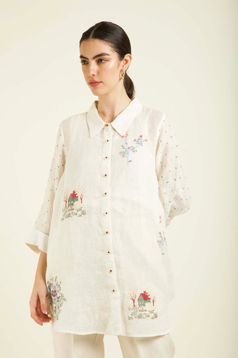 Ivory Block Print Shirt and Straight Pant Co-ord Set