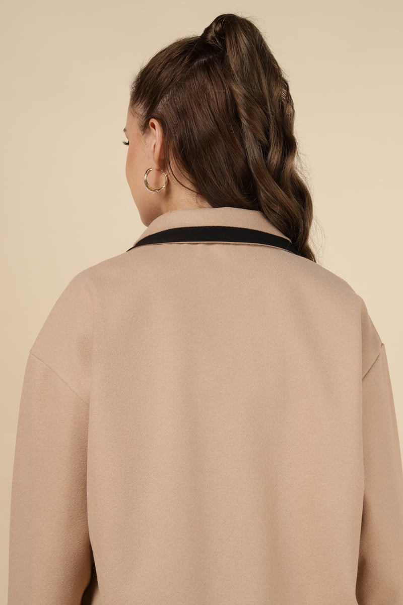 Camel Colorblock Button-Front Shirt with Contrast Trim
