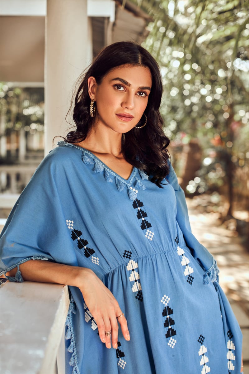 Embroidered Tassel Trimmed Kaftan