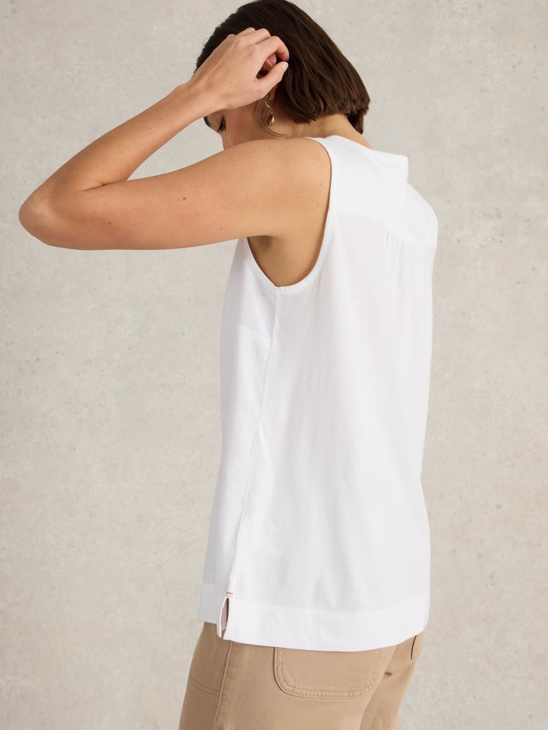 Brilliant White Sleeveless V-Neck Button-Front Top