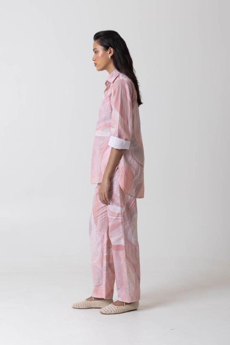 Pink Peach Abstract Printed Shirt and Trouser Co-ord Set
