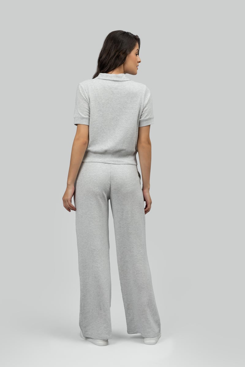 Grey Ottoman Rib Wide-Leg Lounge Pants