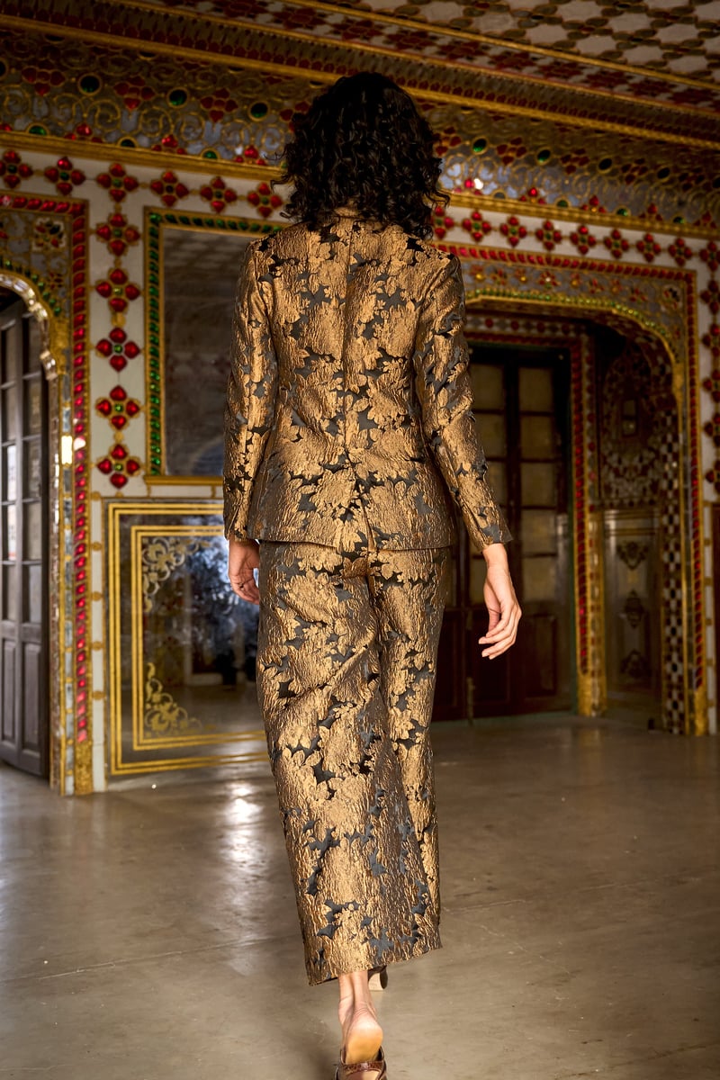 Gold/Black Floral Brocade Tailored Blazer