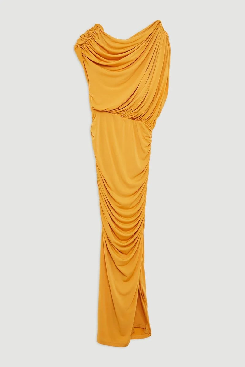 Jersey Crepe Asymmetric Neckline Maxi Dress