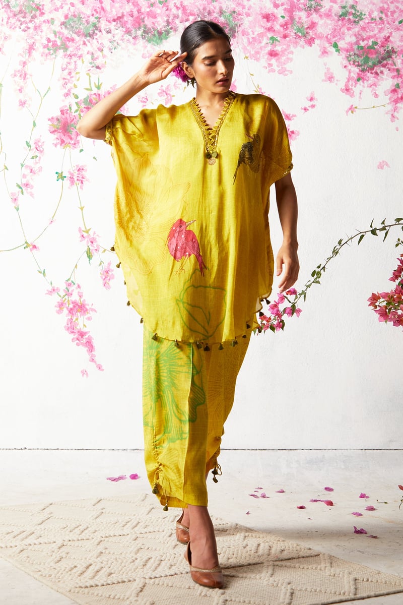 Yellow Chinon Chiffon Printed Kurta Pant Co-ord Set