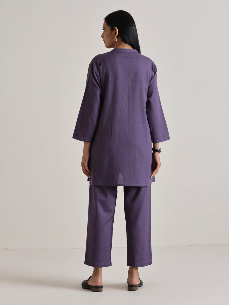 Plum Purple Relaxed Fit Co-ord Set with Straight Pants