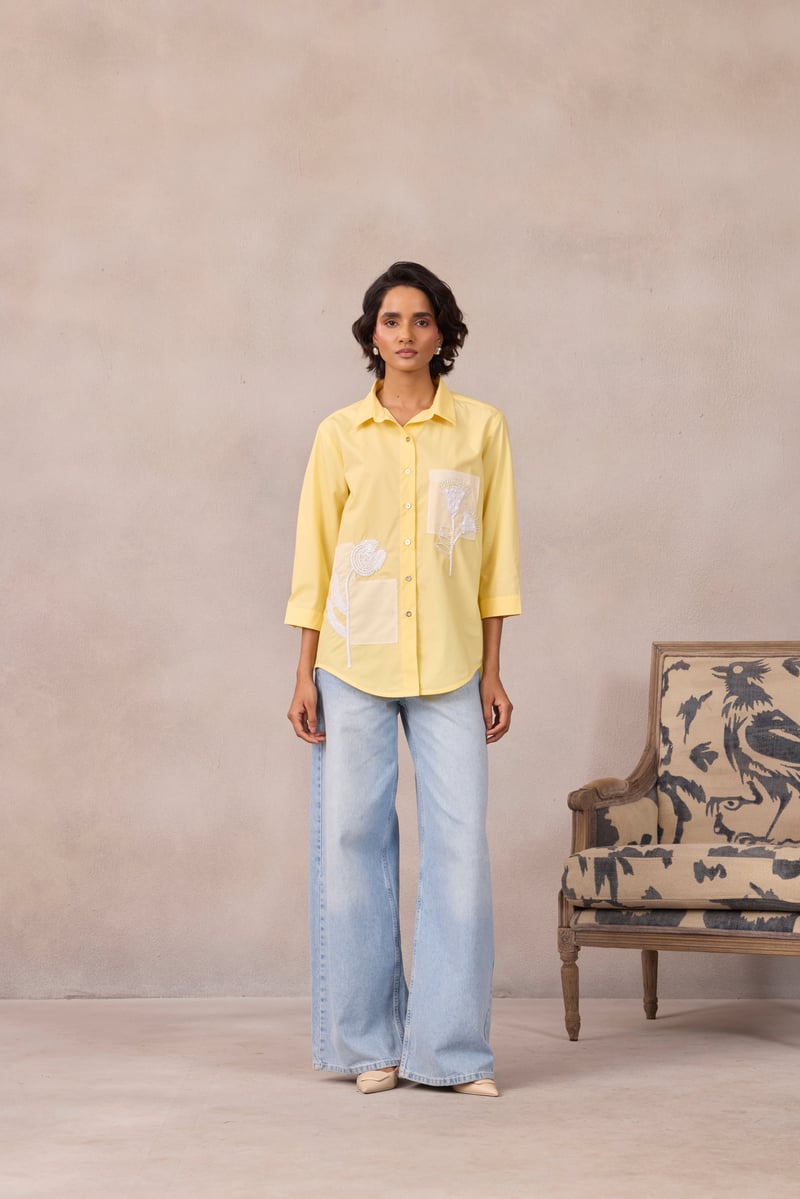 Lemon Sorbet Cotton Poplin Applique Shirt