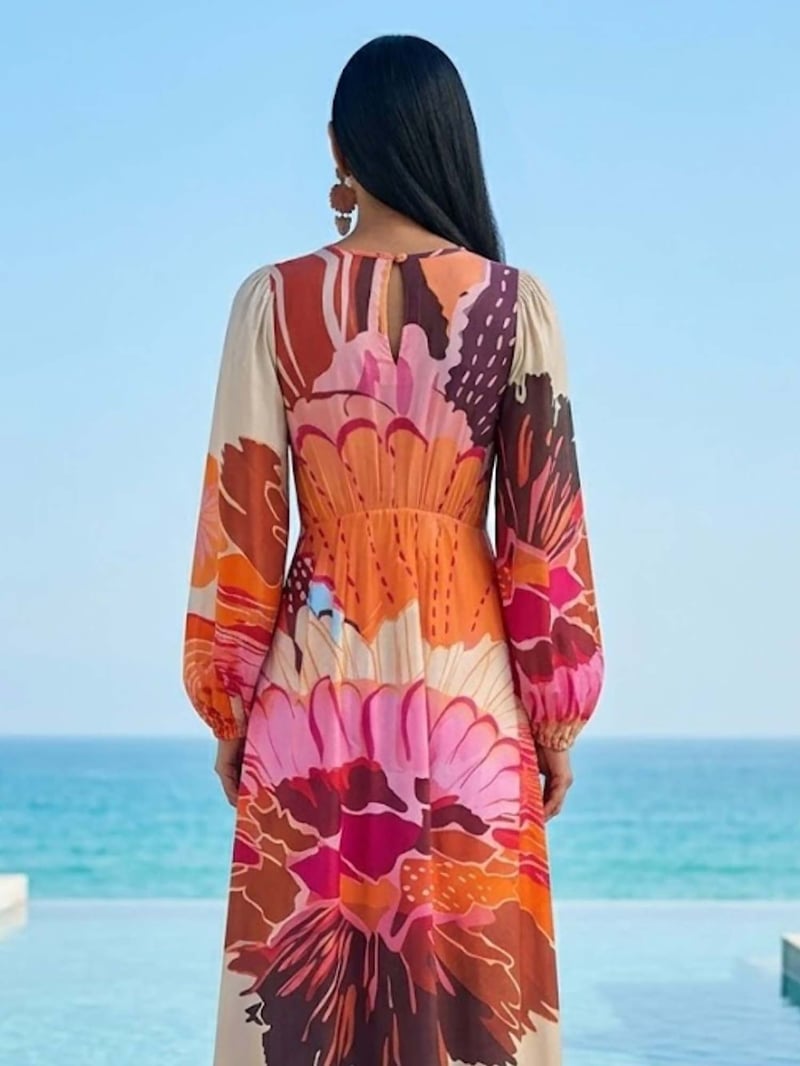 Multicolor Floral Printed Bemberg Silk Midi Dress