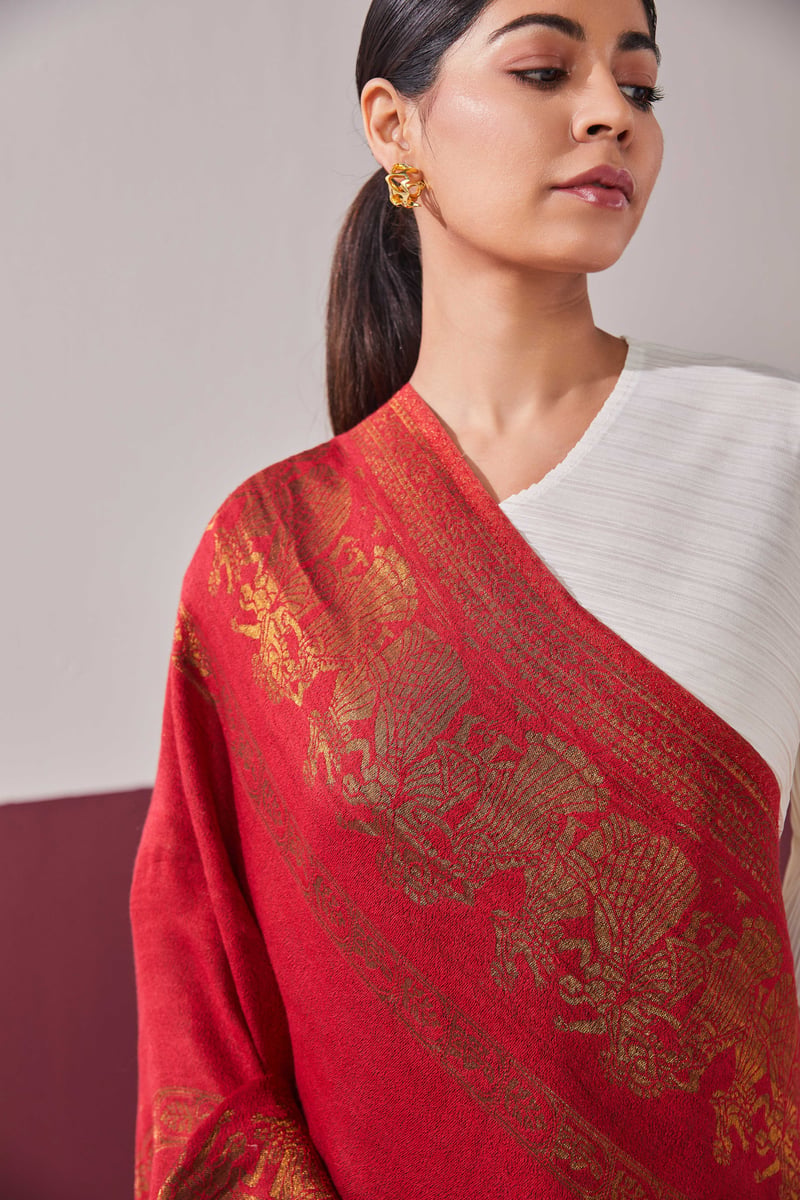 Wool Reversible Zari Stole