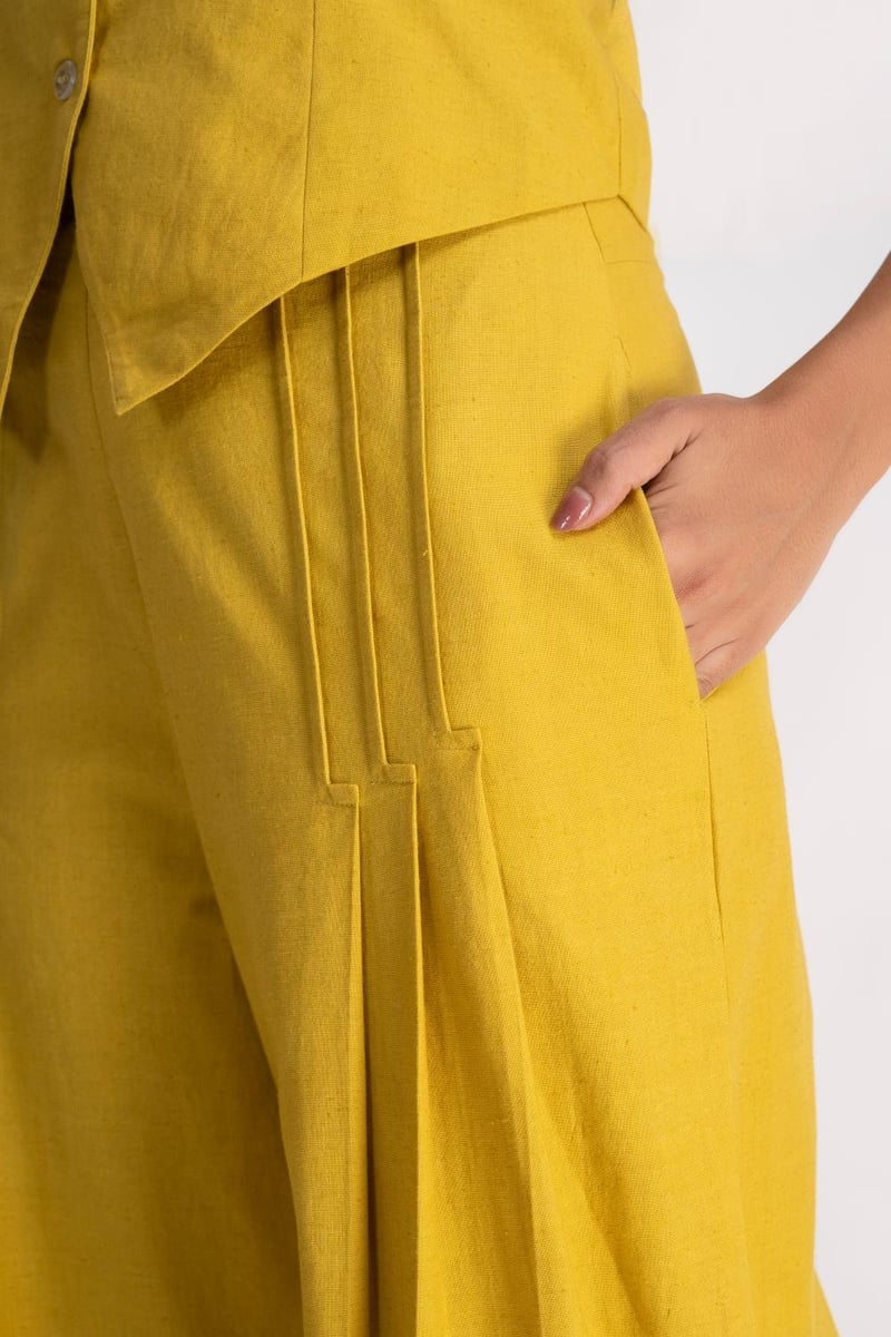 Mustard Waistcoat and Wide-Leg Pants Co-ord Set