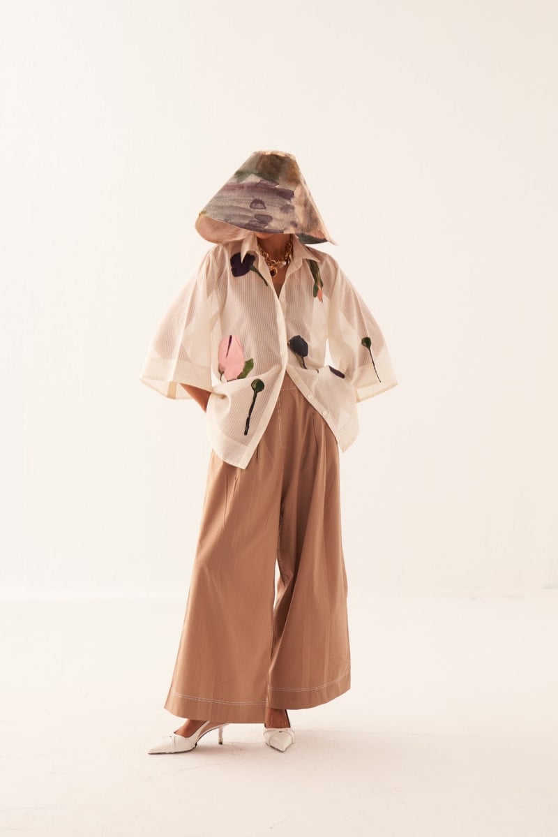 Faun Abstract Print Cotton Flared Trousers