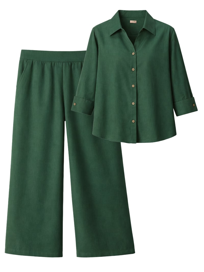 Forest Green Linen Blend Shirt and Pants Co-ord Set
