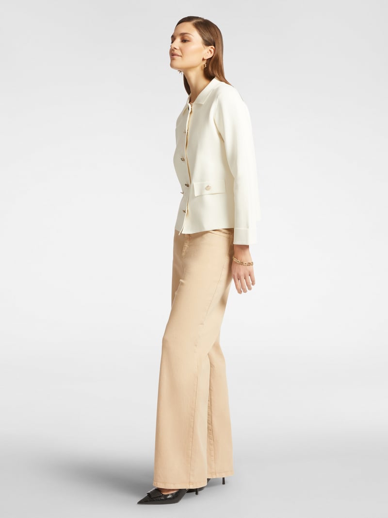 White Tailored Button-Front Jacket with Flap Pockets