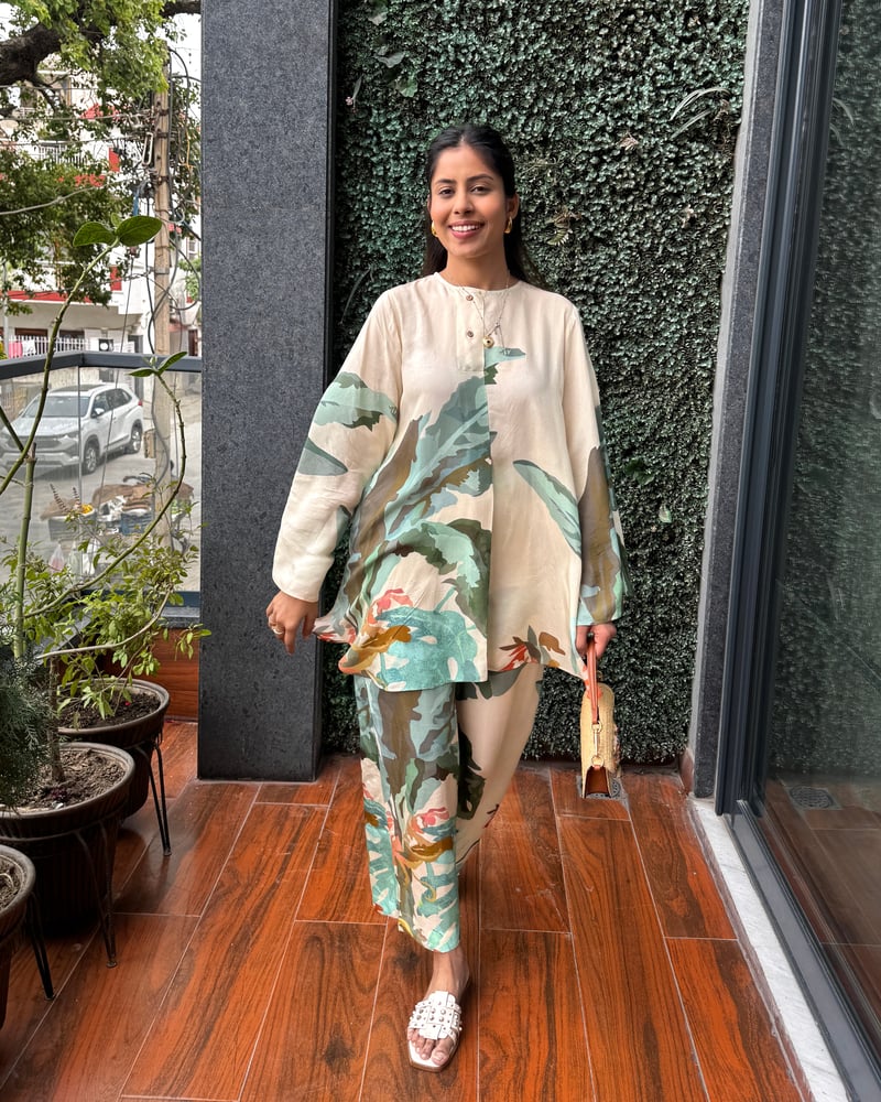 Multicolor Abstract Printed Tunic and Pant Co-ord Set
