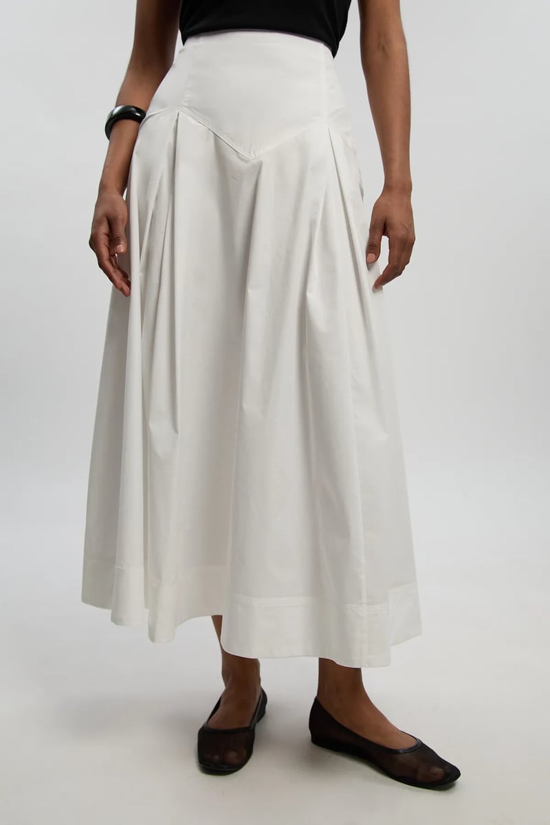 White High-Waist A-Line Midi Skirt