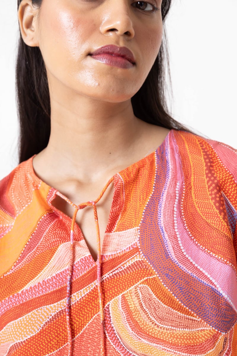 Orange/Multicolor Abstract Print A-Line Mini Dress