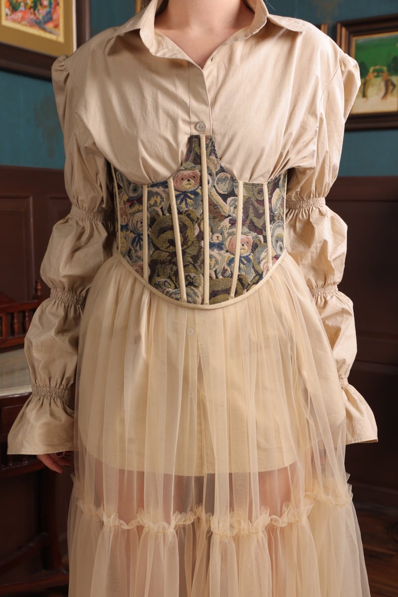 Beige Cotton Bubble Sleeve Collared Shirt