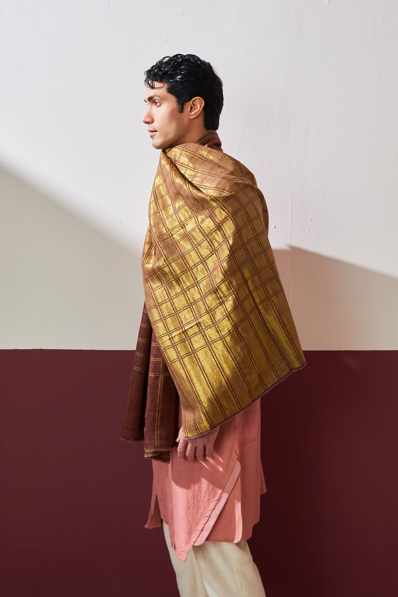 Zari Check Reversibles Pashmina Stole