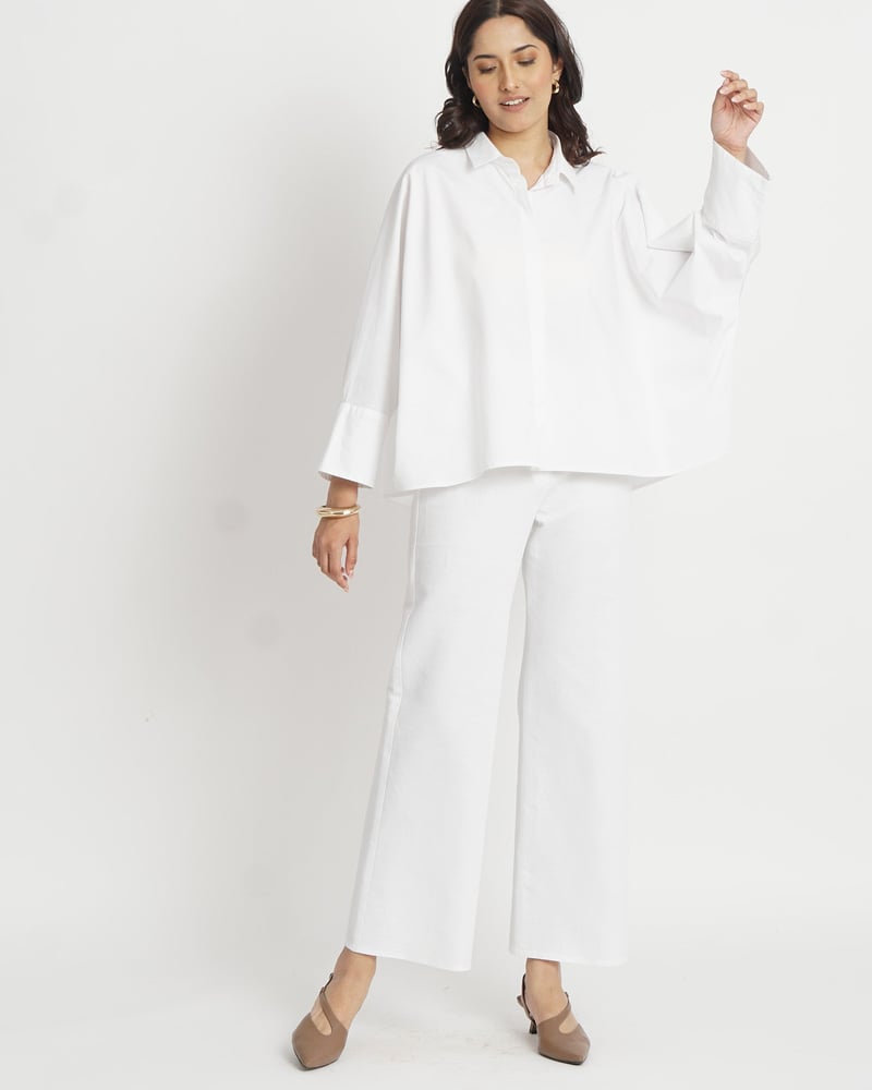White Oversized Boxy Cotton Shirt with Concealed Placket