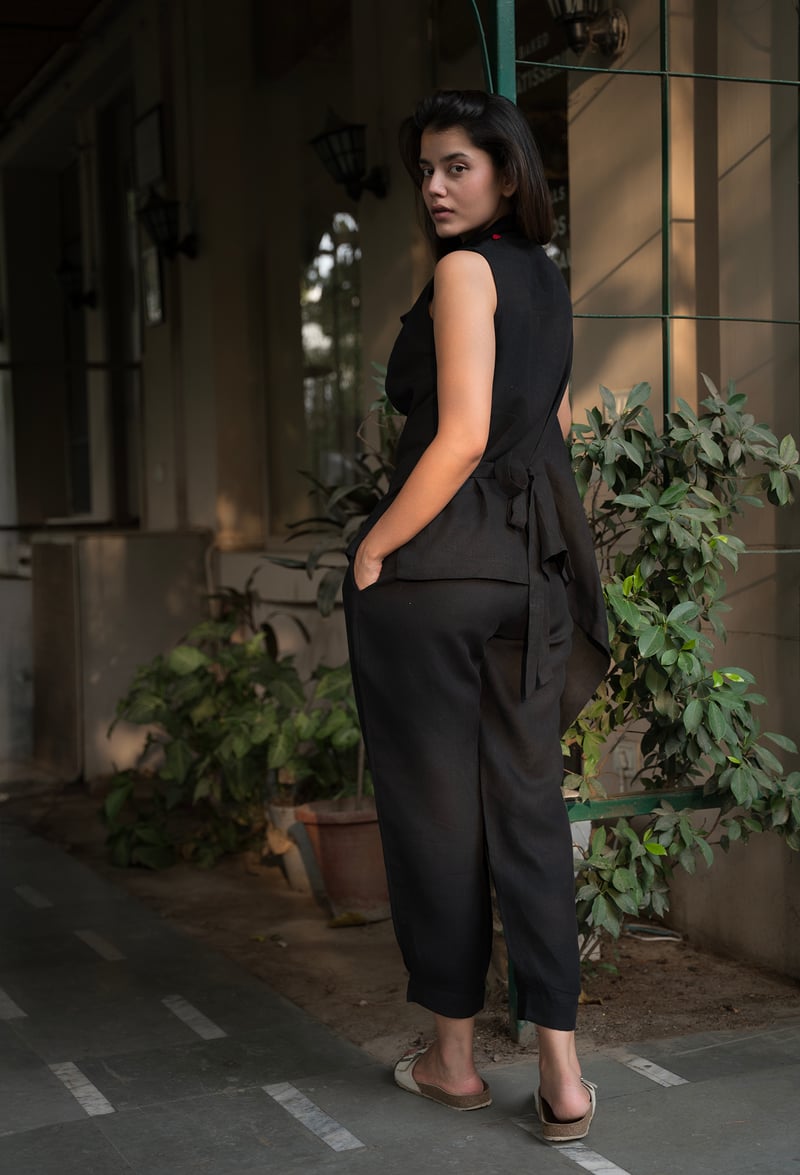 Black Cowl Neck Wrap Top and Pants Co-ord Set