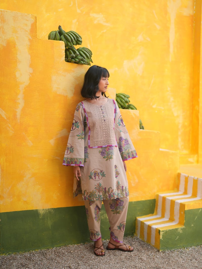 Dusty Lilac Printed Kurta and Tulip Salwar Set