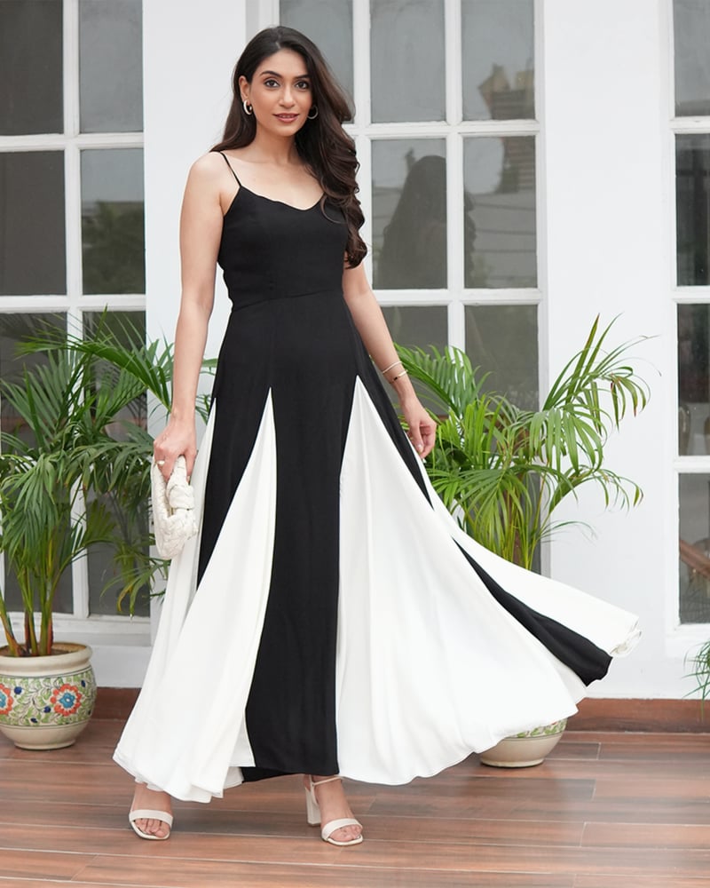Black and White Colorblock Fit and Flare Maxi Dress — ZAZU