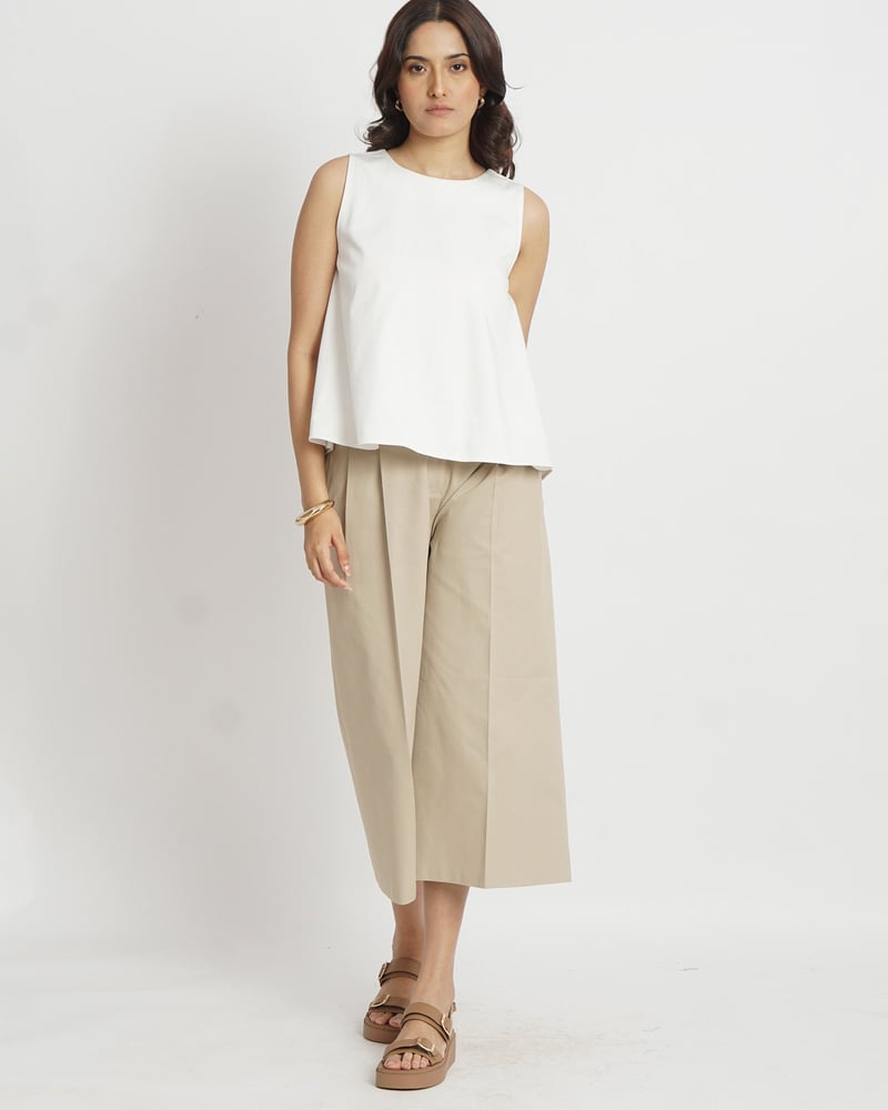 White Sleeveless Reversible Neck Swing Top
