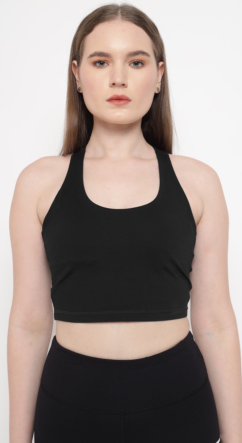 Black Longline Scoop Neck Racerback Sports Bra
