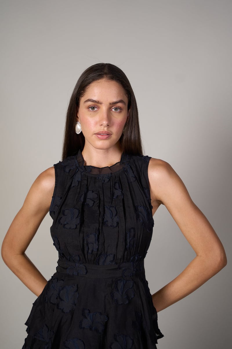 Black Jacquard Tiered Maxi Dress