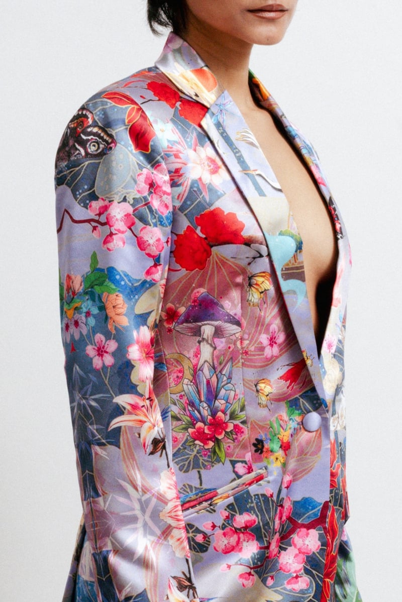 Multicolor Satin-Like Printed Tailored Jacket