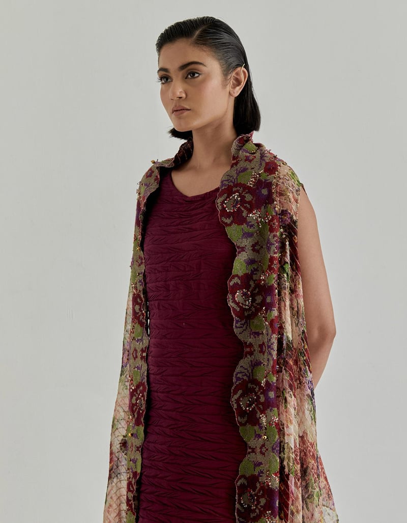 Rosette Nomad Cape Paired With Crinkle Dress