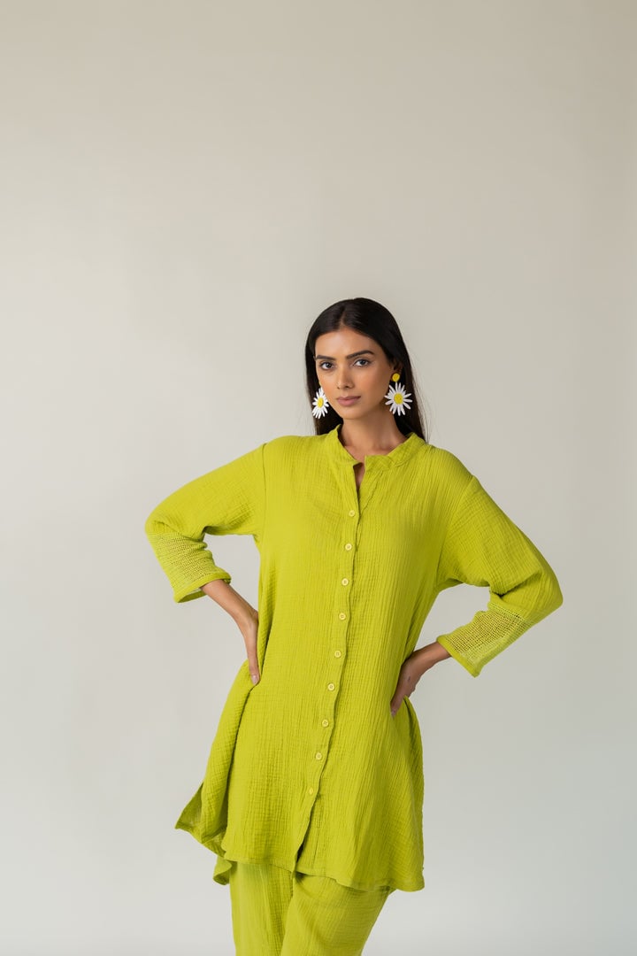 Green Cotton Tunic and Tapered Pants Co-ord Set