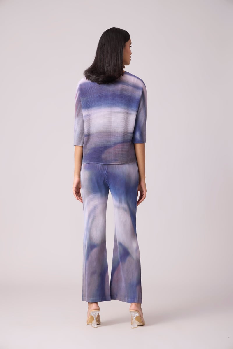 Purple and Grey Marble Print Pleated Co-ord Set