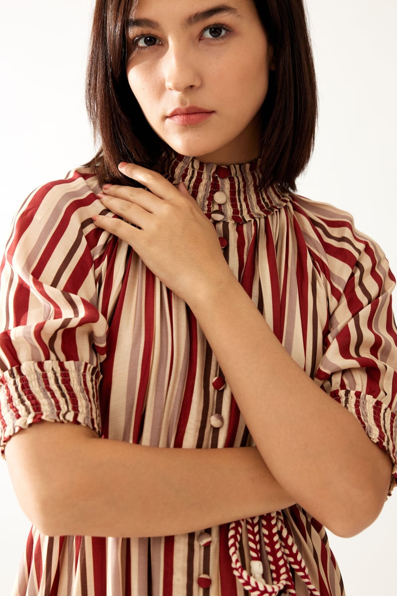 Red And Cream Stripe Long Dress