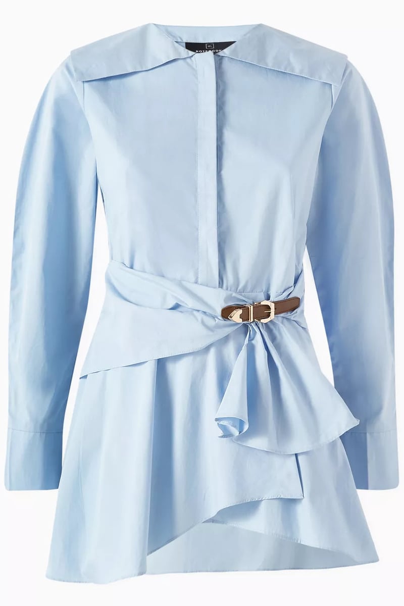 Sky Blue Cotton Poplin Belted Longline Shirt
