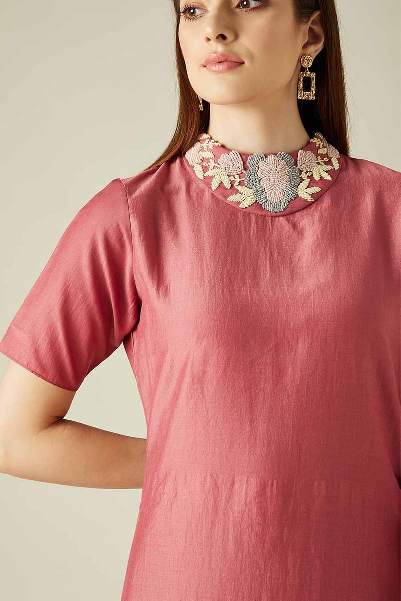 Pink Asymmetric Tunic and Dhoti Pant Co-ord Set