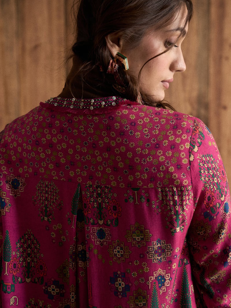 Pink Printed Kurta and Wide-Leg Pants Co-ord Set