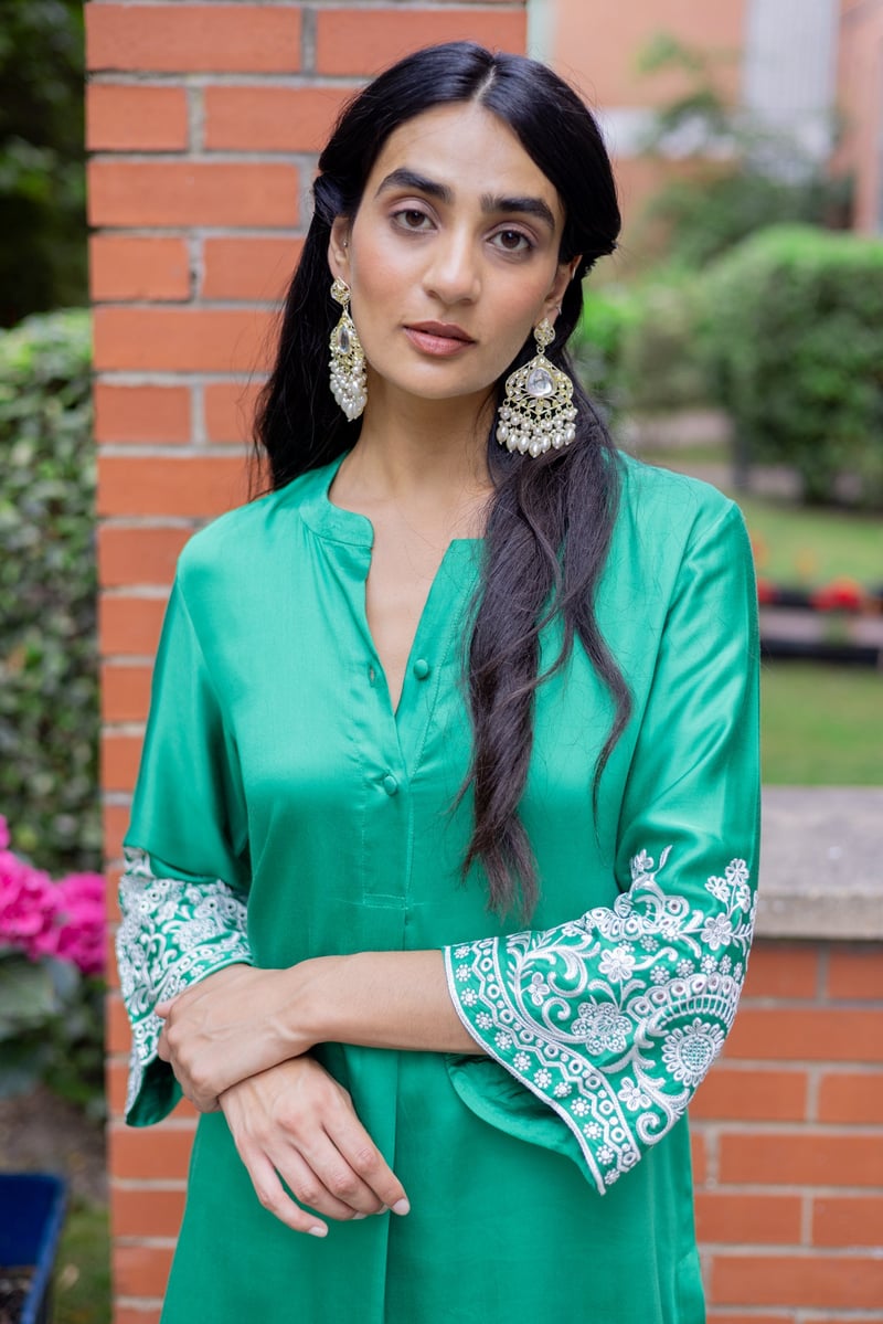 Emerald Green Embroidered Kurta and Farshi Salwar Set