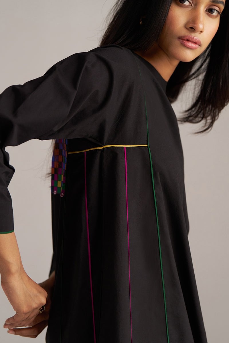 Black Kurta and Multicolour Checked Salwar Co-ord Set