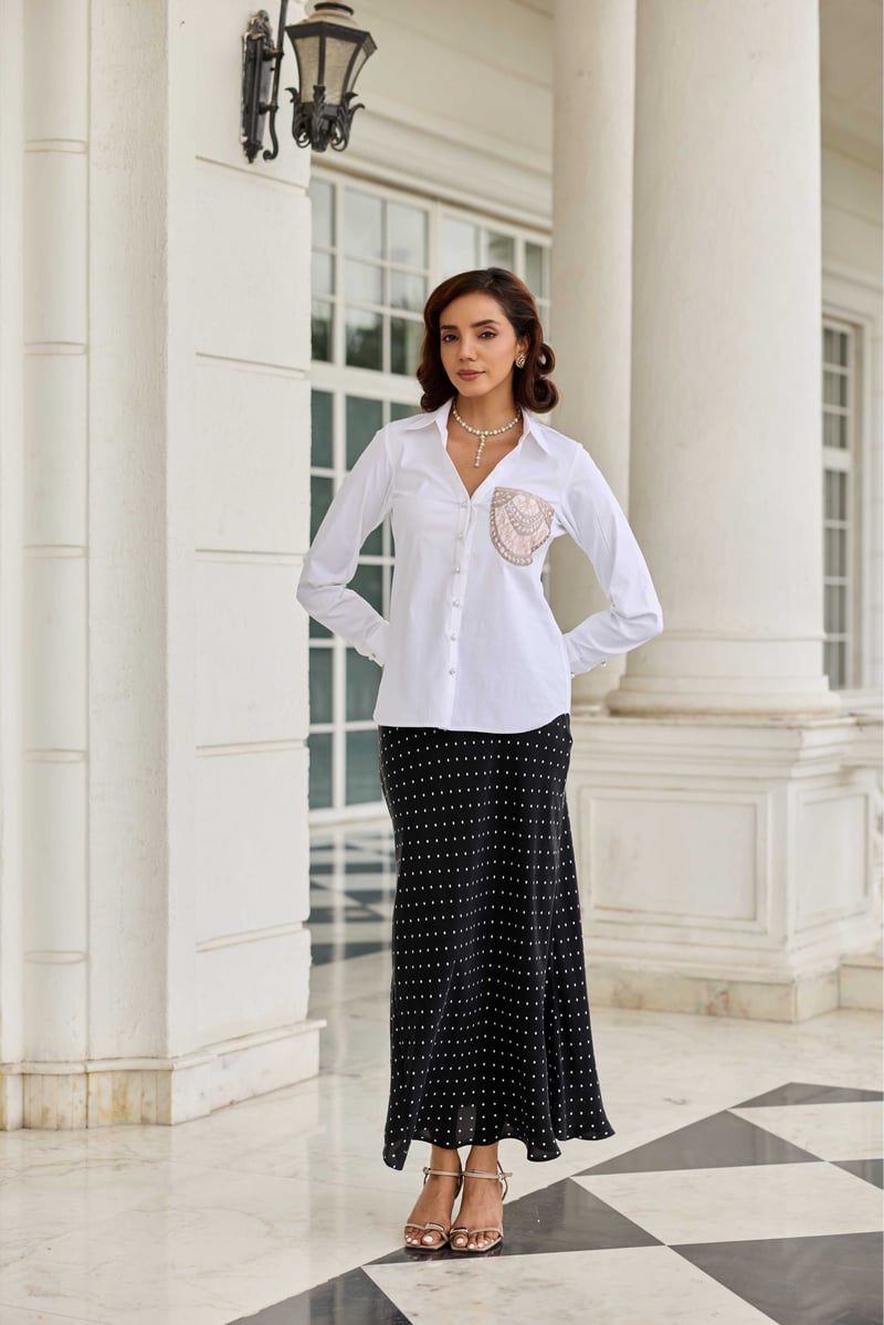 Pocketed Aura Classic White French Lace Cotton Shirt