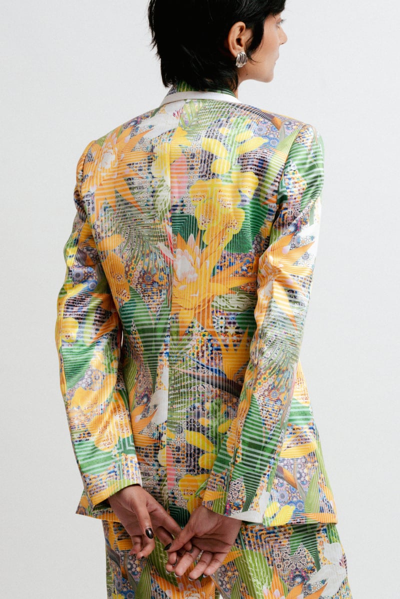 Multicolor Digital Print Tailored Jacket with Peak Lapels