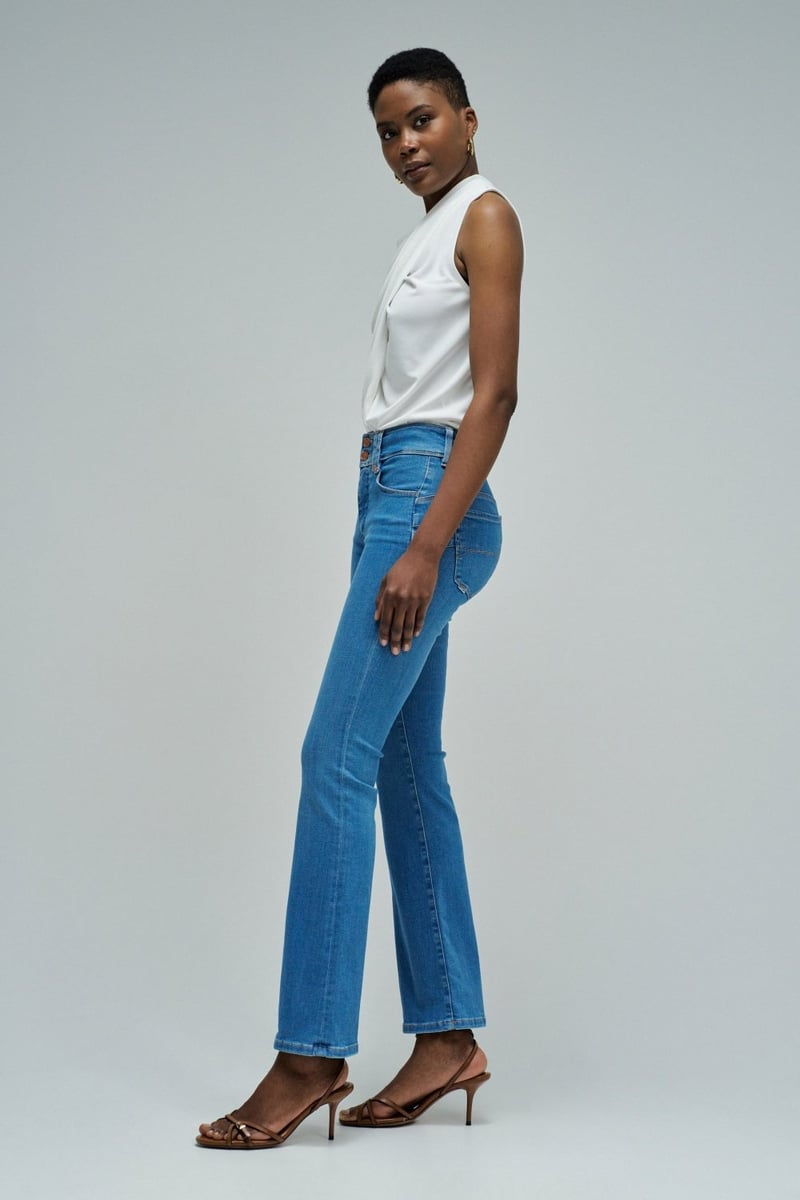 Medium Wash High-Rise Flared Jeans