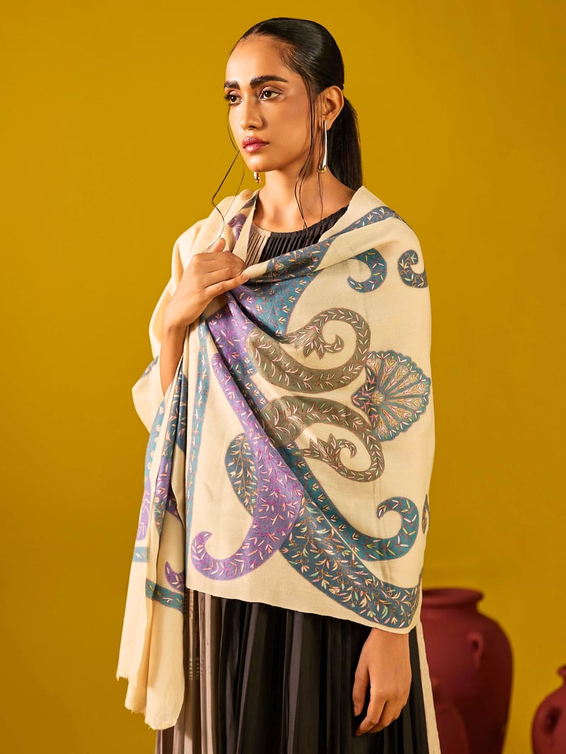 Pashmina Kalamkari Border Stole