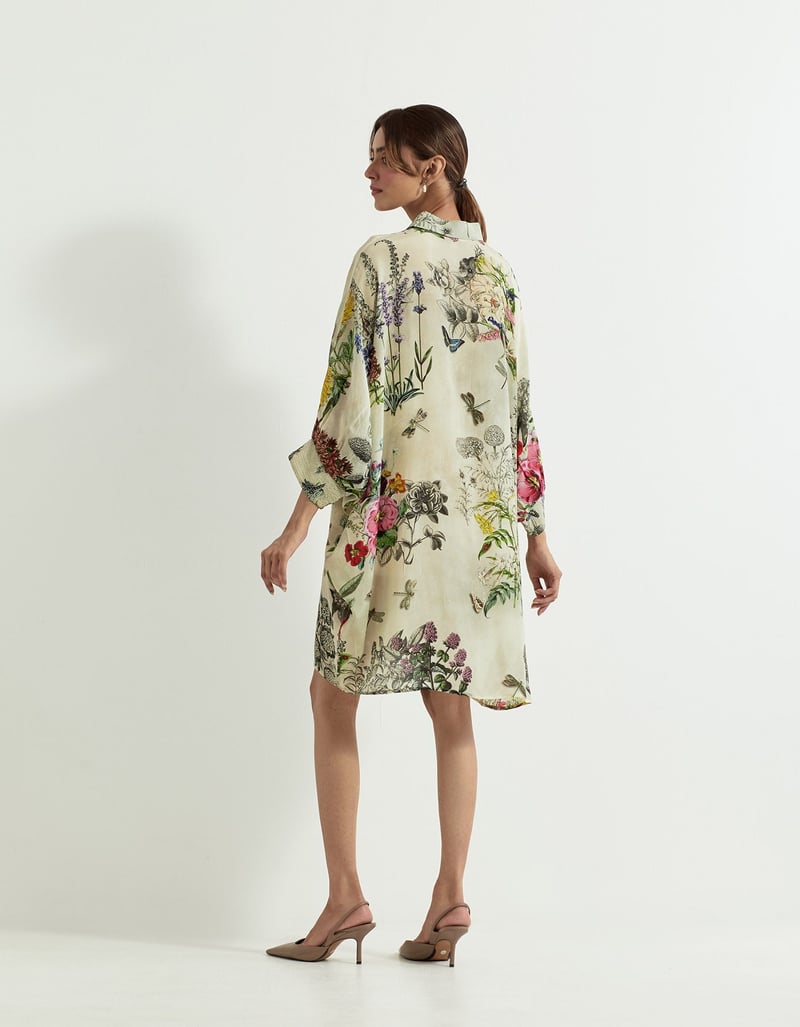 Multicolor Botanical Printed Crepe Kaftan Dress